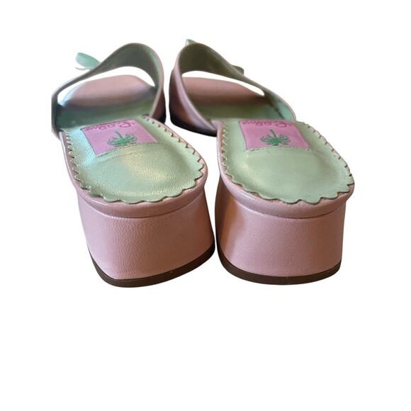 Lilly Pulitzer Slide Sandals Size 8.5 Pink With Green Bows Low Heels - Picture 7 of 9